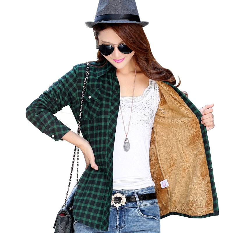 Camisa Xadrez de Pelúcia Feminina