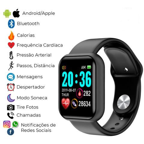 Smartwatch Y68 D20 - Relógio Original Android/iOS